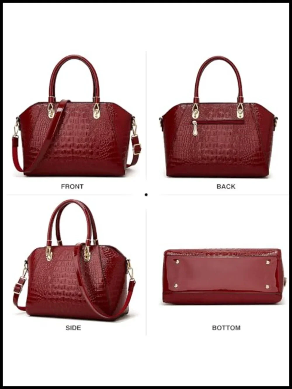 Patent Leather Crocodile Pattern Tote Satchel Work Shoulder Bag